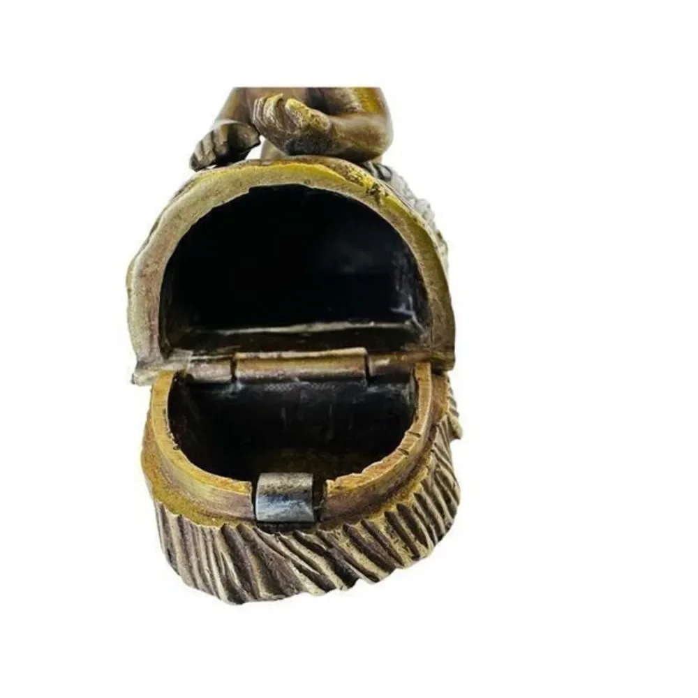 French Bronze and Gilt Metal Box Child & Bird On Wheat Bundle‎ Vintage